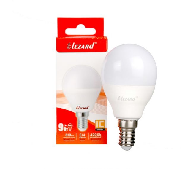 Лампа LED светодиодная Lezard Glob A45 9W E14 2700К 220V - шар
